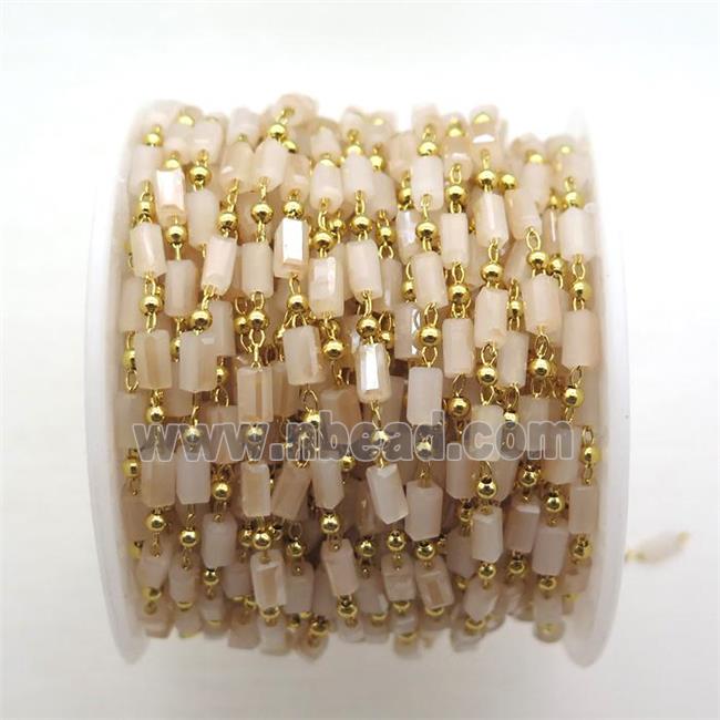 copper chain with crystal glass bead, tube, gold plated