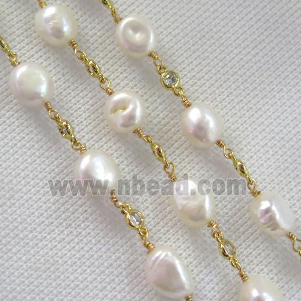 white Pearl chain with zircon, gold plated