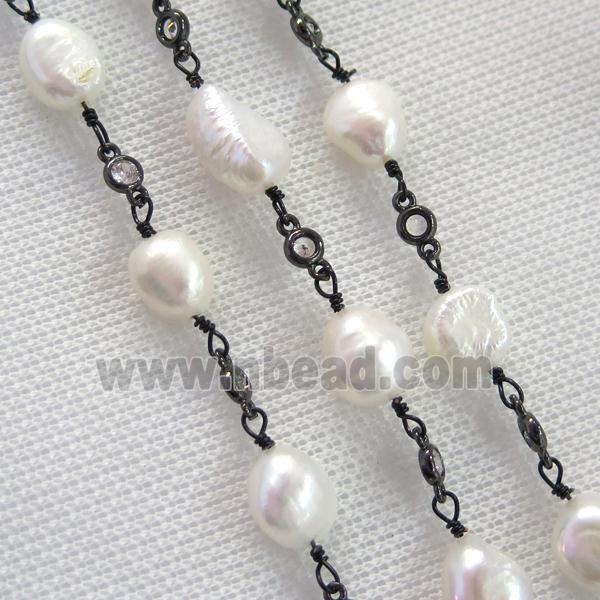 white Pearl chain with zircon, black plated