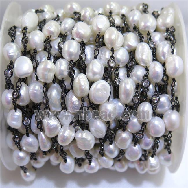 white Pearl chain with zircon, black plated