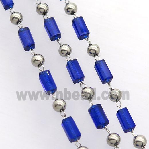 raw stainless steel chain with blue crystal glass