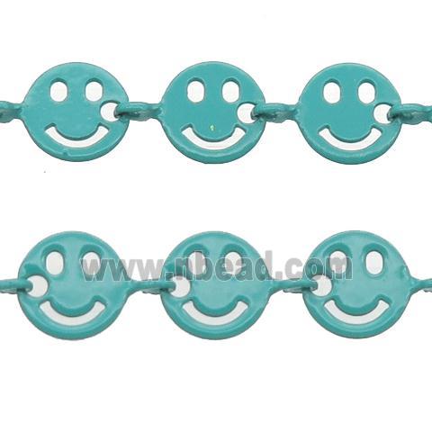 Copper Emoji smileface Chain with fire peacockgreen lacquered