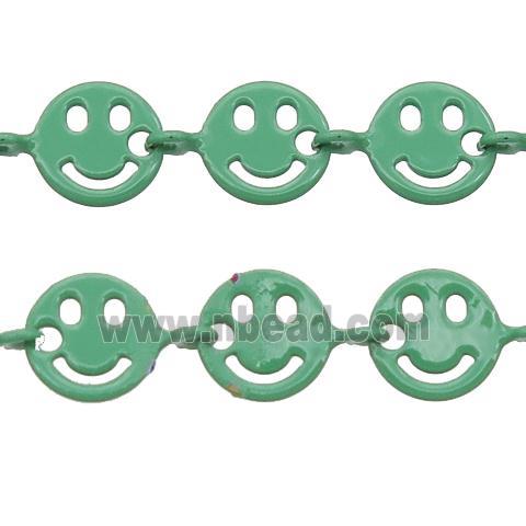 Copper Emoji smileface Chain with fire green lacquered