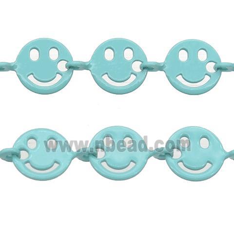 Copper Emoji smileface Chain with fire teal lacquered