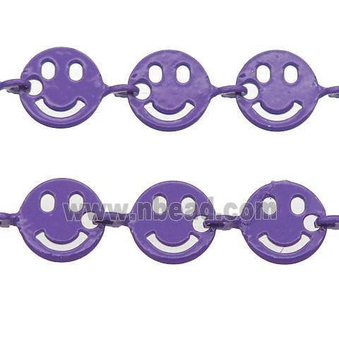 Copper Emoji smileface Chain with fire lavender lacquered