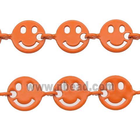 Copper Emoji smileface Chain with fire orange lacquered