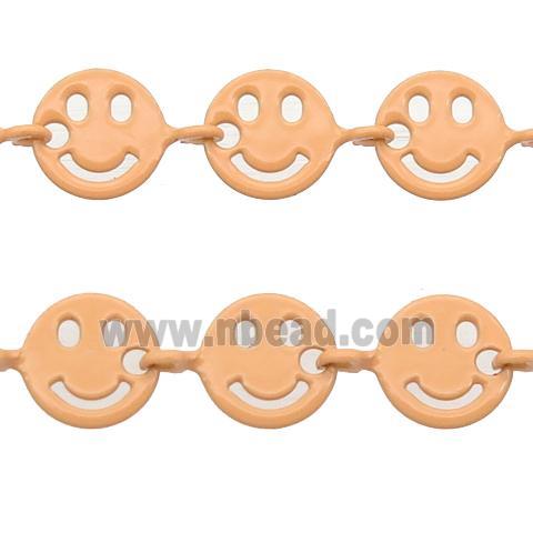 Copper Emoji smileface Chain with fire lt.orange lacquered