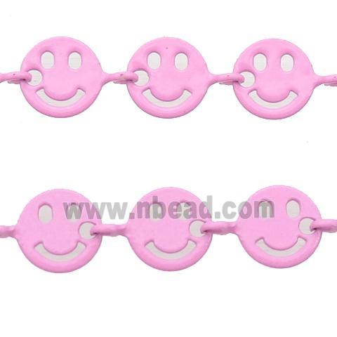 Copper Emoji smileface Chain with fire lt.pink lacquered