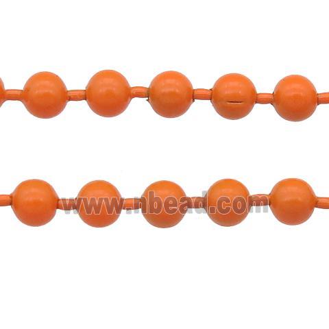 stainless Iron Ball Chain with fire orange lacquer