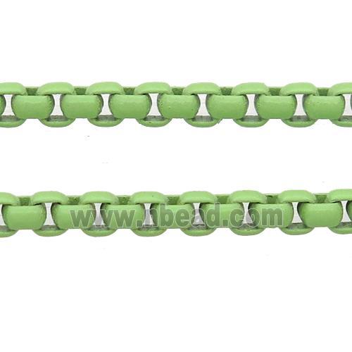 stainless Iron Box Chain with fire lt.green lacquered