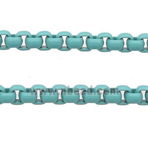 stainless Iron Box Chain with fire teal lacquered
