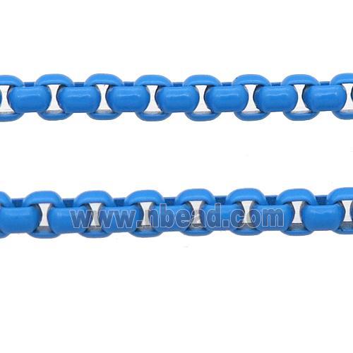 stainless Iron Box Chain with fire skyblue lacquered