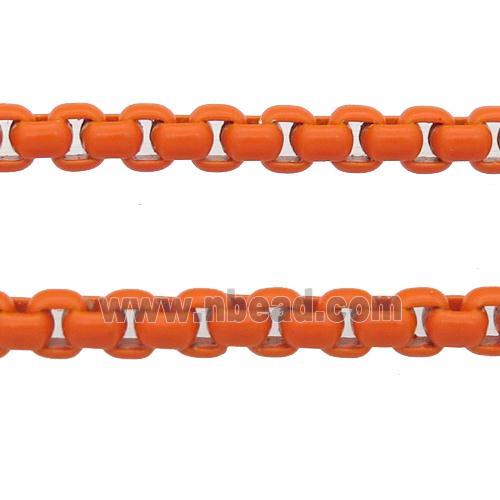 stainless Iron Box Chain with fire orange lacquered