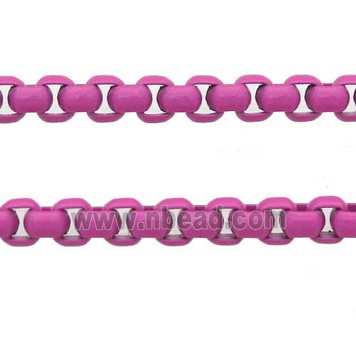 stainless Iron Box Chain with fire hotpink lacquered