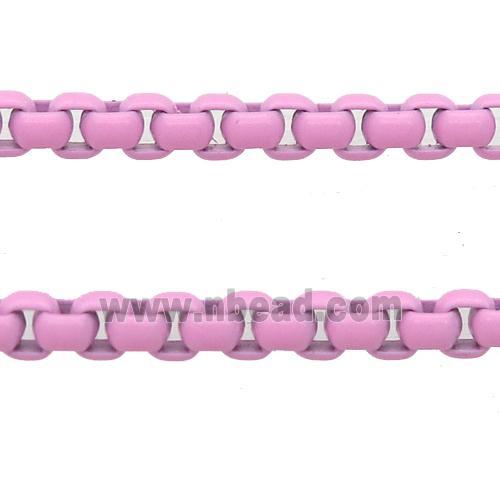 stainless Iron Box Chain with fire lt.pink lacquered