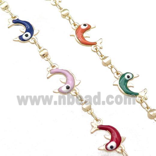 Copper Chain Enamel Dolphin Gold Plated
