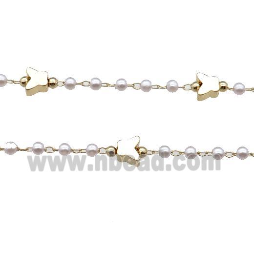 Copper Chain With Pearlized Plastic Butterfly Gold Plated