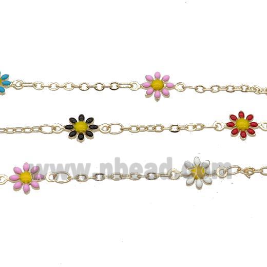 Copper Chain With Enamel Daisy Gold Plated