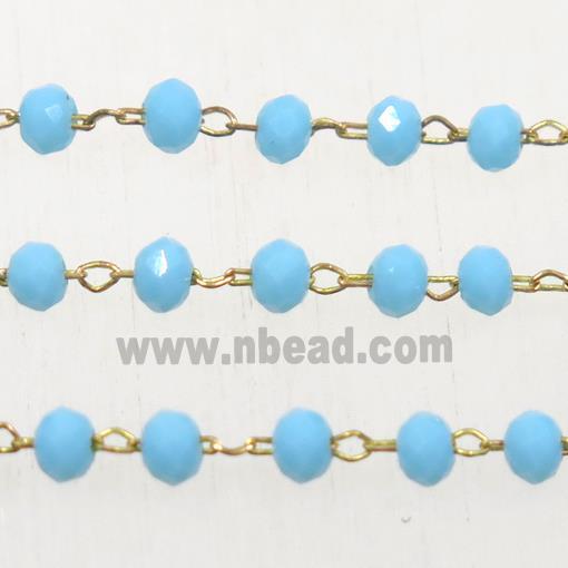 copper chain with aqua rondelle Chinese Crystal Glass beads