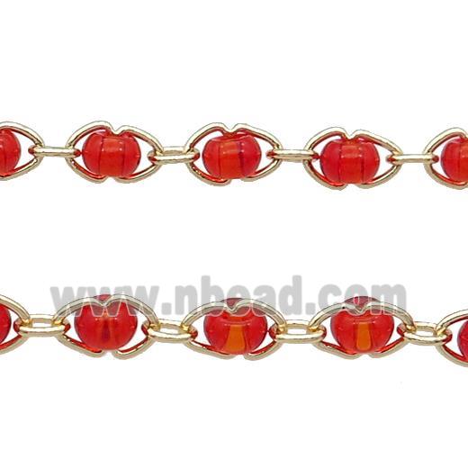 Copper Chain With Red Plastic Gold Plated