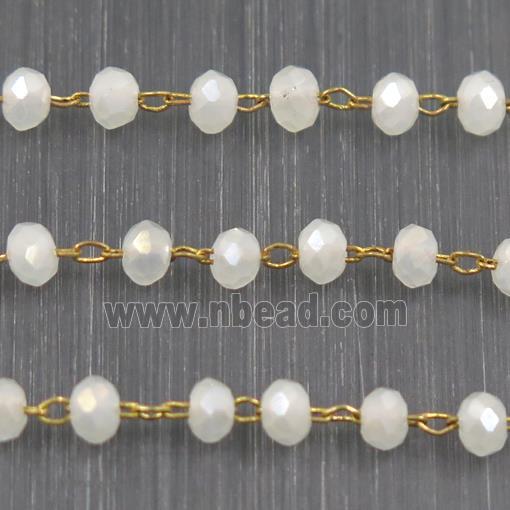brass chain with white AB-color Chinese Crystal Glass rondelle beads