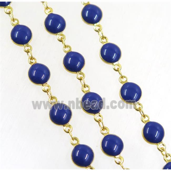 Copper Chain Blue Enamel Circle Gold Plated