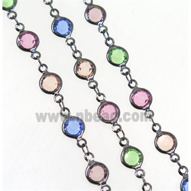 Copper Chain Pave Crystal Glass Black Circle Plated Multicolor