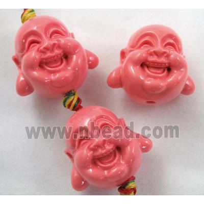 Compositive coral bead, smile buddha, pink