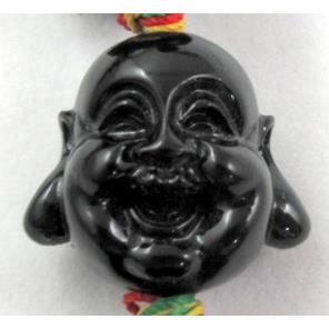 Compositive coral bead, smile buddha, black