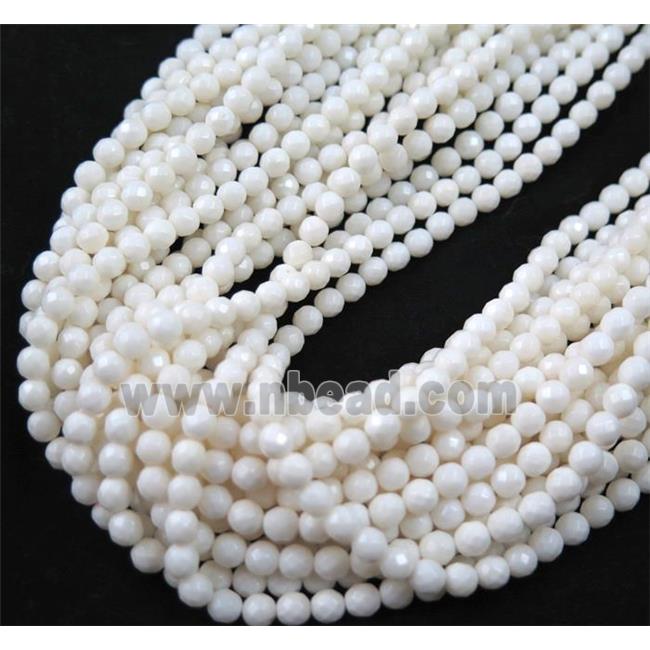 white Coral Beads, faceted round