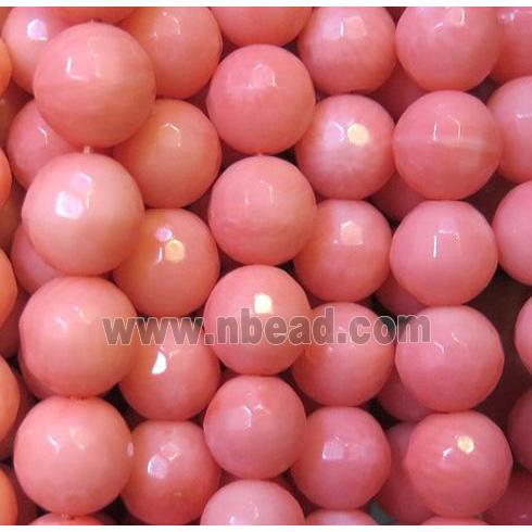pink coral beads, faceted round