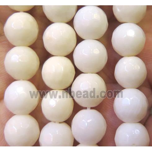 white coral bead, faceted round