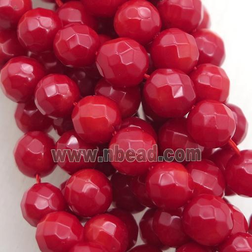 red coral beads, faceted round