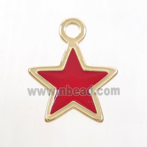 copper star pendant, red enamel, gold plated