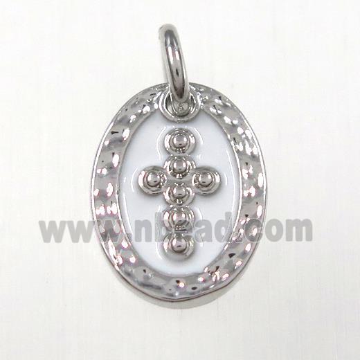 copper oval cross pendants, enamel, platinum plated