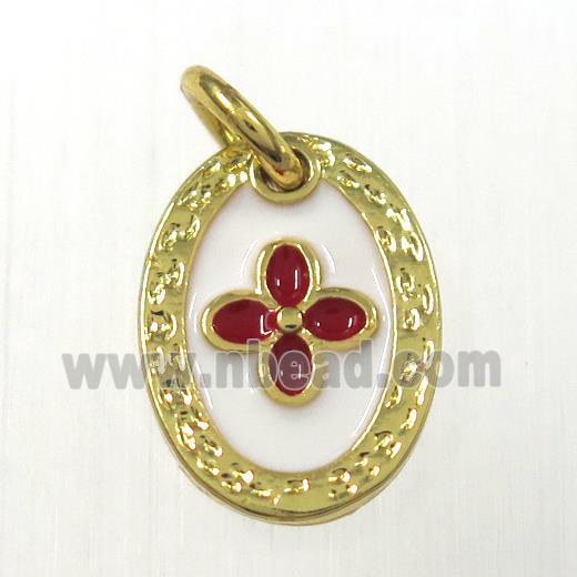 copper oval clover pendants, enamel, gold plated