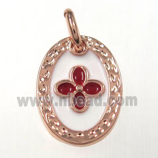 copper oval clover pendants, enamel, rose gold