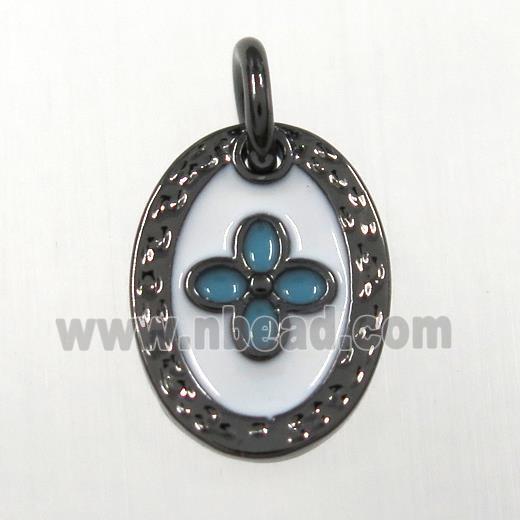 copper oval clover pendants, enamel, black plated
