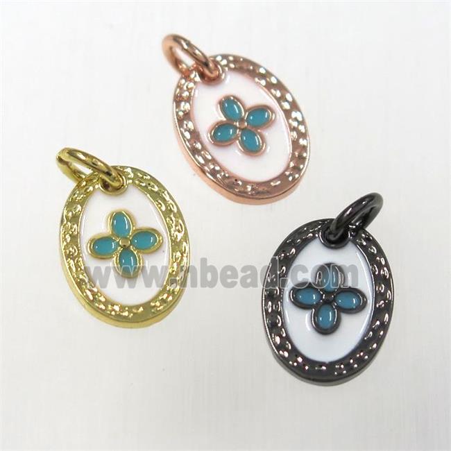 copper oval clover pendants, enamel, mixed color