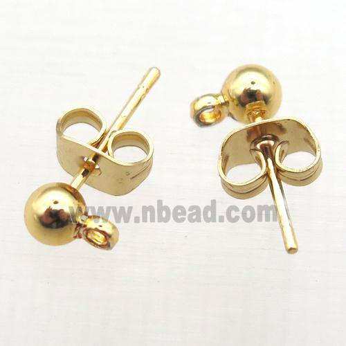 copper earring studs, ball, gold plated