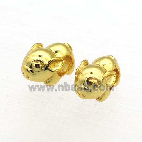 European Style copper pig beads, gold plated, large hole