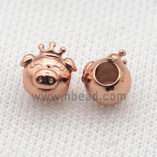 European Style copper pig beads, rose gold, large hole