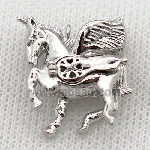 copper unicorn pendant, platinum plated