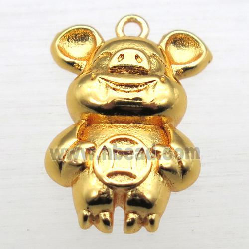 copper Zodiac Pig pendant, gold plated