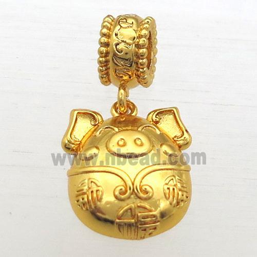 copper Zodiac Pig pendant, gold plated