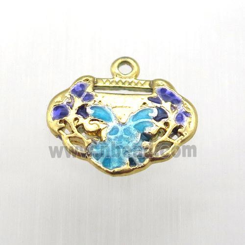 enameling copper Lock pendant, gold plated
