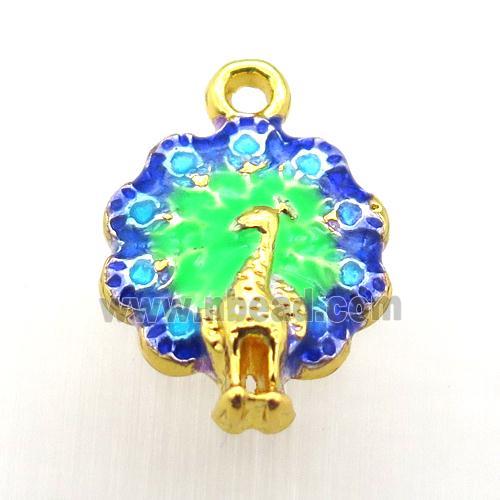 enameling copper peacock pendant, gold plated