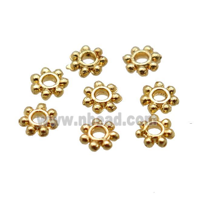 copper daisy spacer beads, Unfade, gold plated