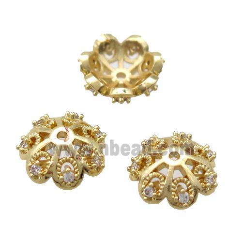 colorfast copper bead pave zircon, gold plated