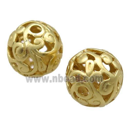 round copper hollow beads, duck gold, Unfade